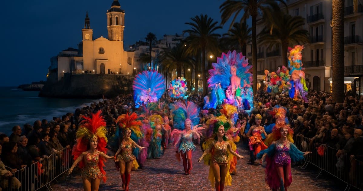 Noche de Carnaval en el paseo marítimo de Sitges