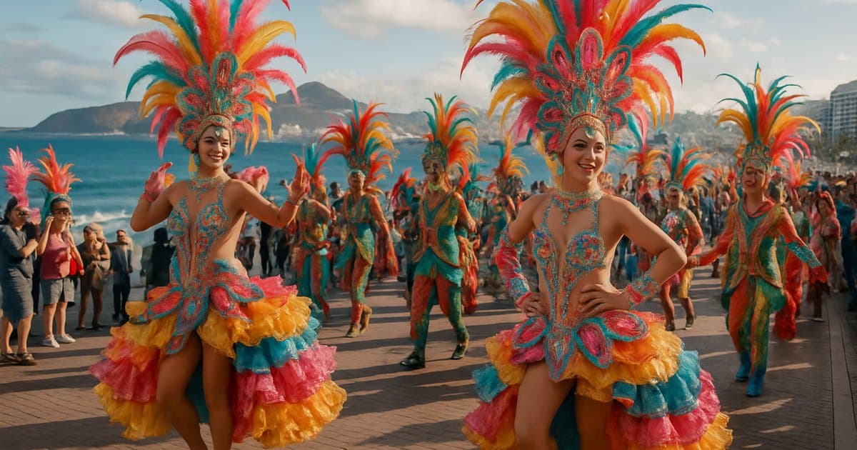 Carnaval de Las Palmas de Gran Canaria con disfraces junto al mar