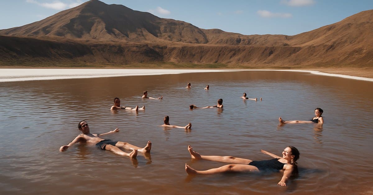 Bañistas flotando en las salinas de Pedra de Lume, en la isla de Sal