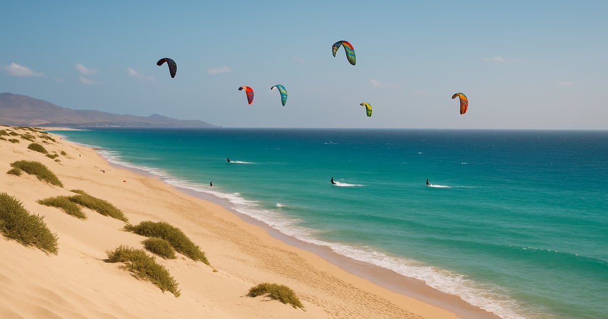 Dunas de arena blanca y agua turquesa en Fuerteventura
