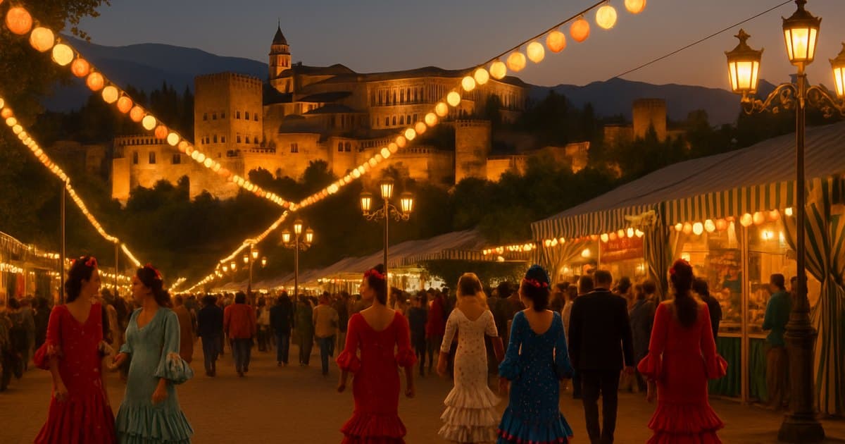 Feria del Corpus de Granada con la Alhambra al fondo