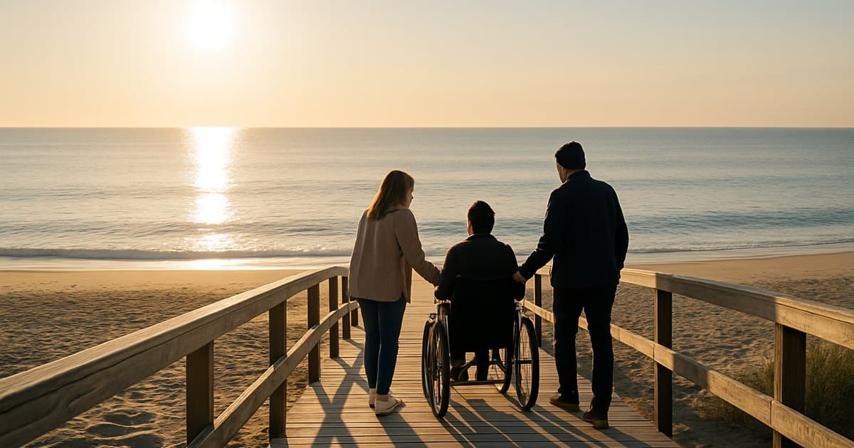 Rampa accesible en playa para personas con movilidad reducida.
