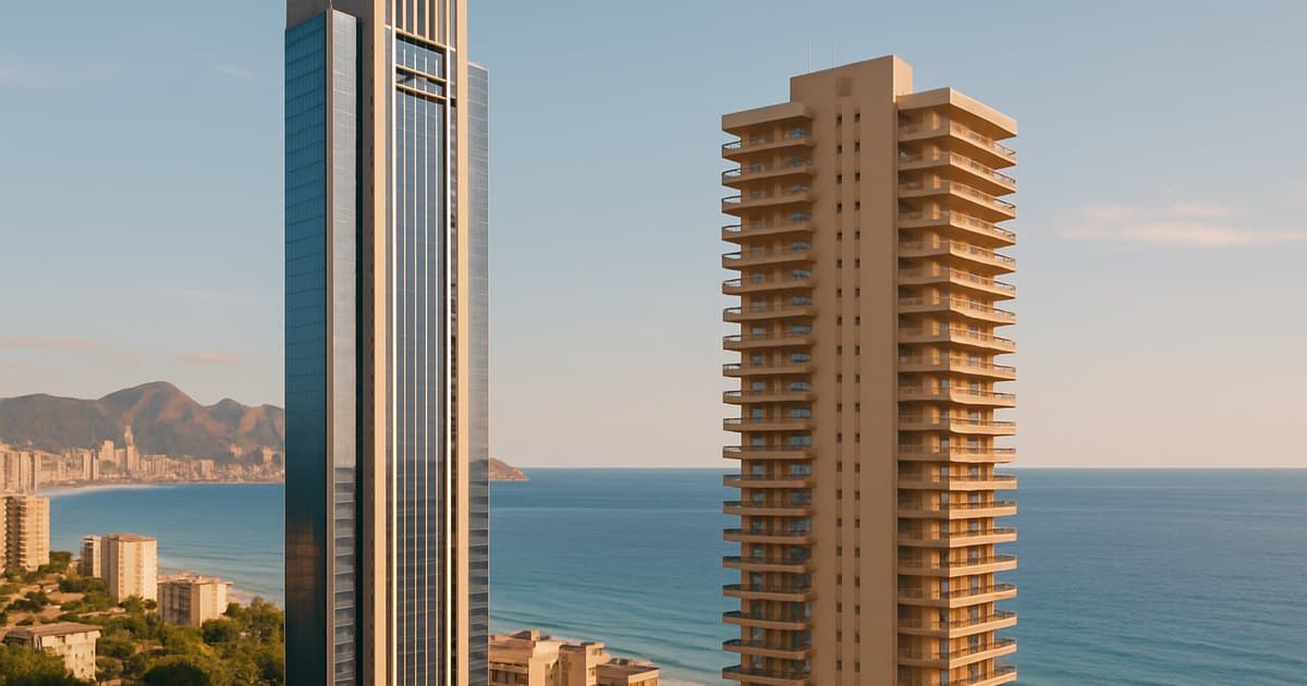 Dos torres del Gran Hotel Bali en Benidorm, vistas al mediterráneo.