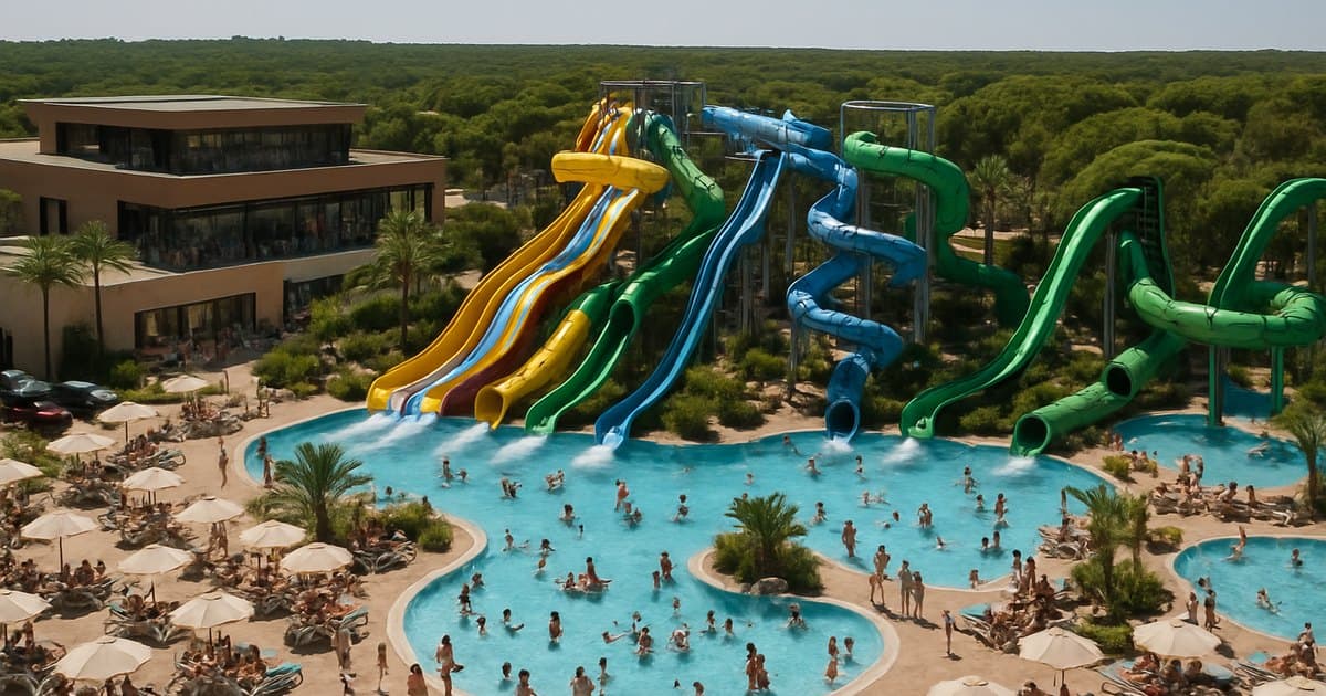 ON City Resort con parque acuático lleno, restaurantes y zona de juegos.