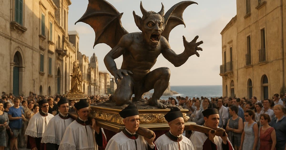 Procesión de Orihuela con talla barroca de demonio inusual.