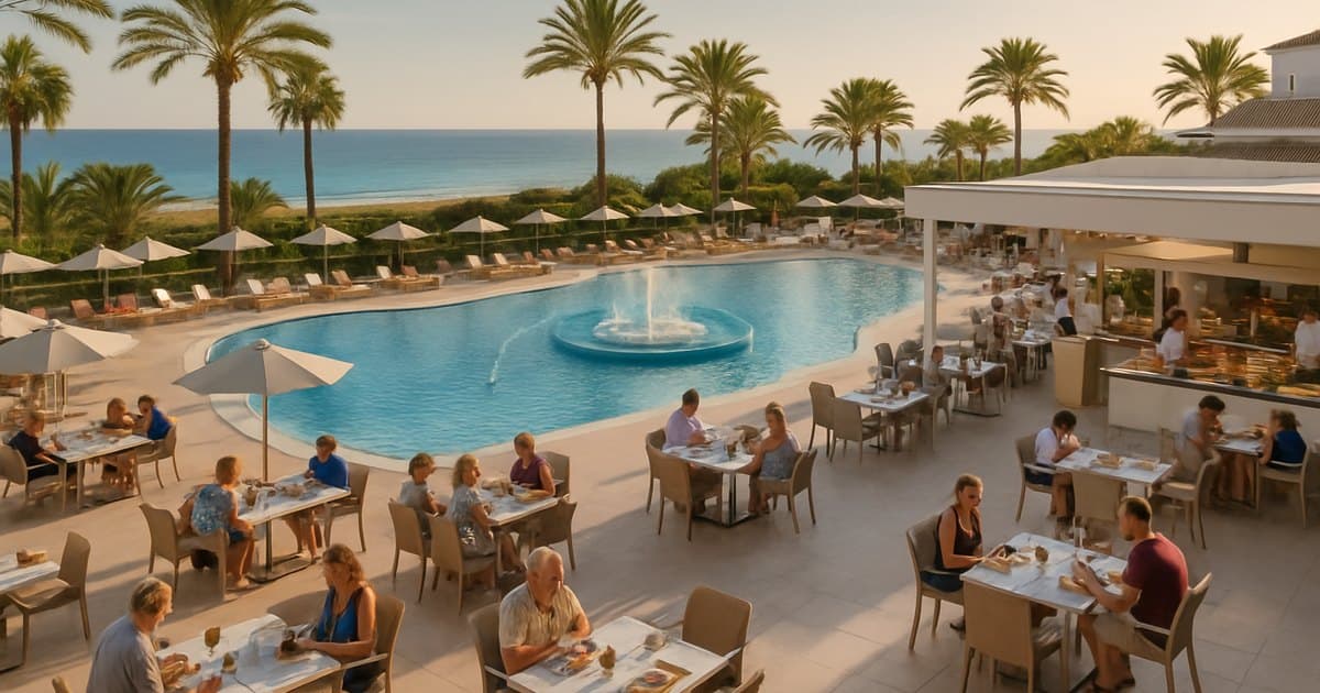 Iberostar con restaurantes, buffet, piscina climatizada y zona acuática.