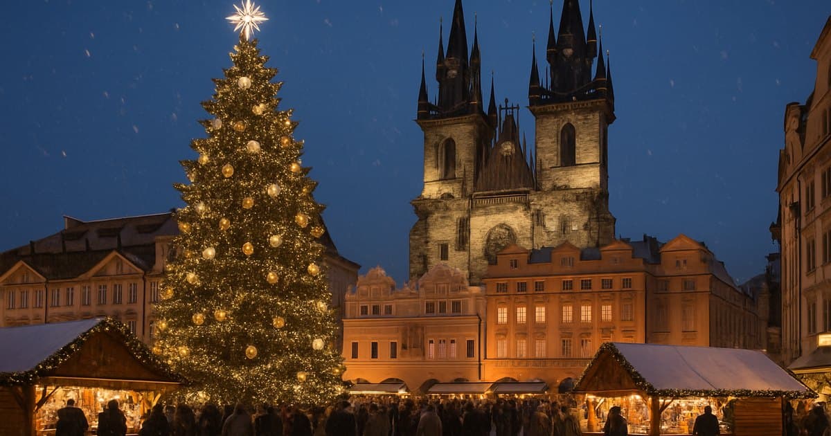 Mercado de Navidad en la plaza de la Ciudad Vieja de Praga