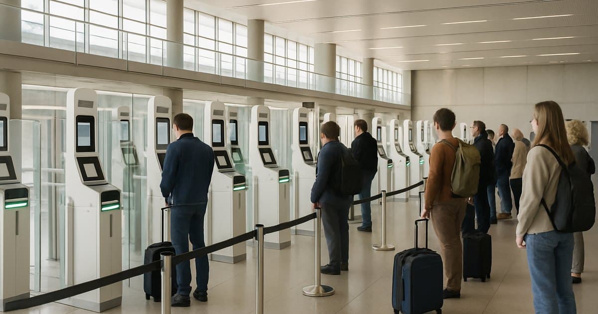 Viajeros en la cola de los controles automáticos de un aeropuerto europeo