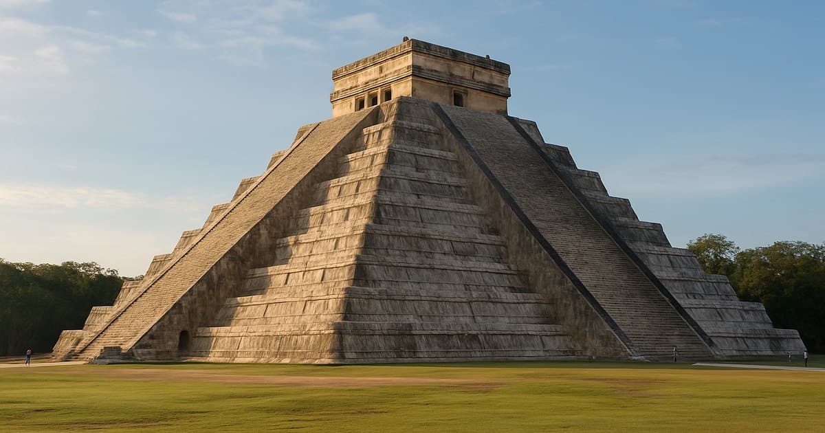 Pirámide de El Castillo en Chichén Itzá con el cielo despejado